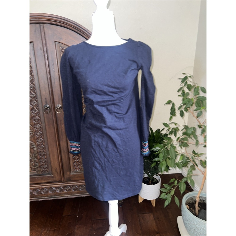 Talbots XS Bishop Sleeve 100% Cotton Shirt Dress Boho Navy Blue New with tags